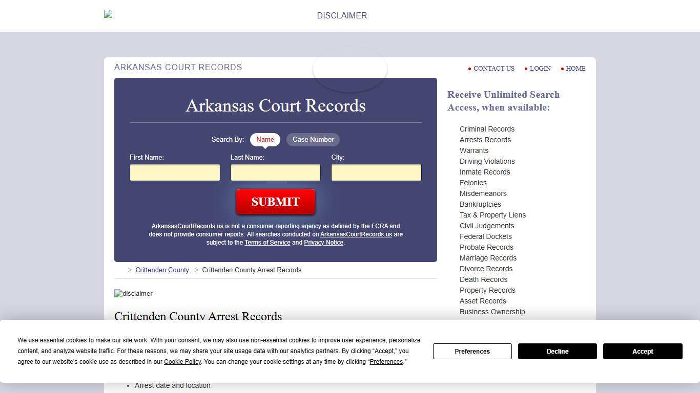 Crittenden County Arrest Records ArkansasCourtRecords.us