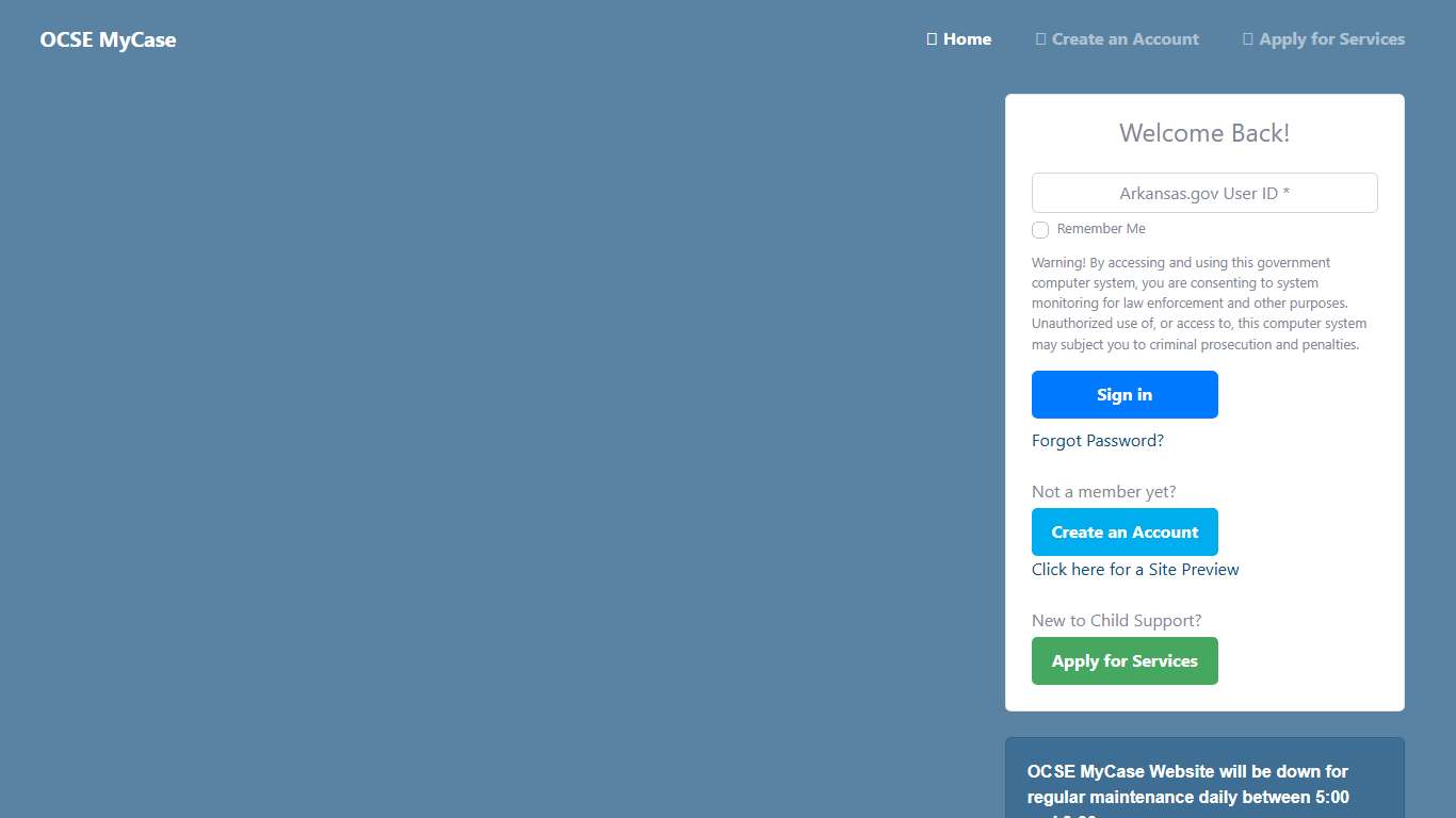Welcome to Arkansas OCSE MyCase Website