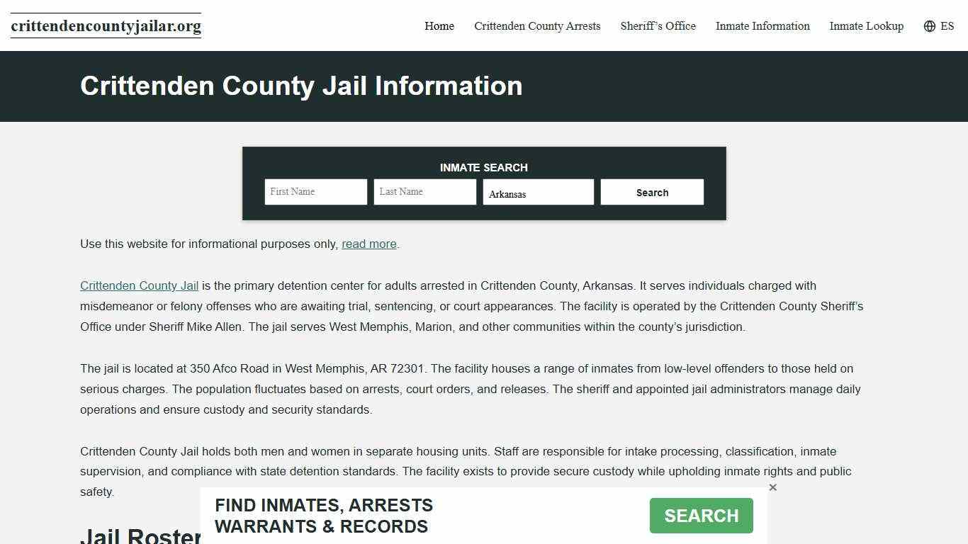 Crittenden County, AR Jail Roster, Inmate Info
